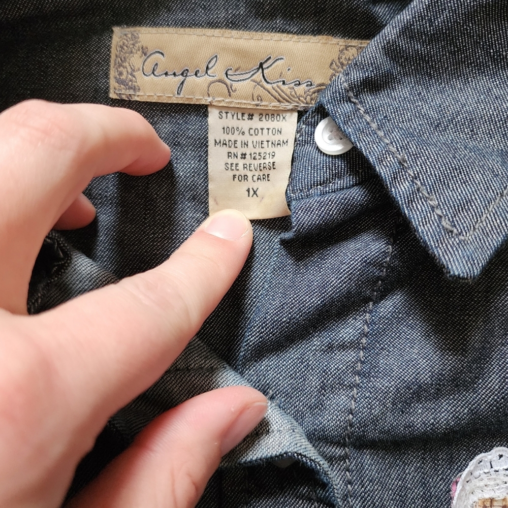 Denim Button-Up Shirt With Patchwork - image 4